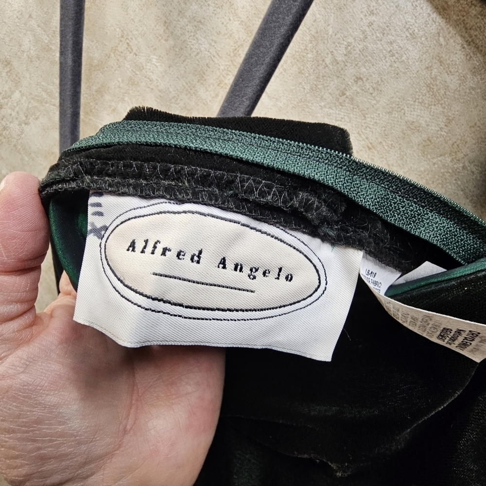 80's Alfred Angelo Emerald Green Velvet Taffeta Maxi Dress - Picture 2 of 7